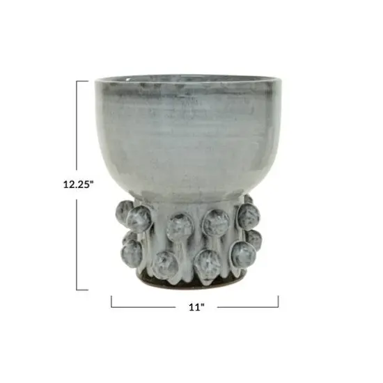 Hello Honey&reg; 12.25" White Terra Cotta Footed Vase with Raised Dots & Reactive Glaze {7}