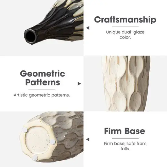 Glitzhome&reg; Geometric Two-Tone Faceted Ceramic Modern Vase Set {7}