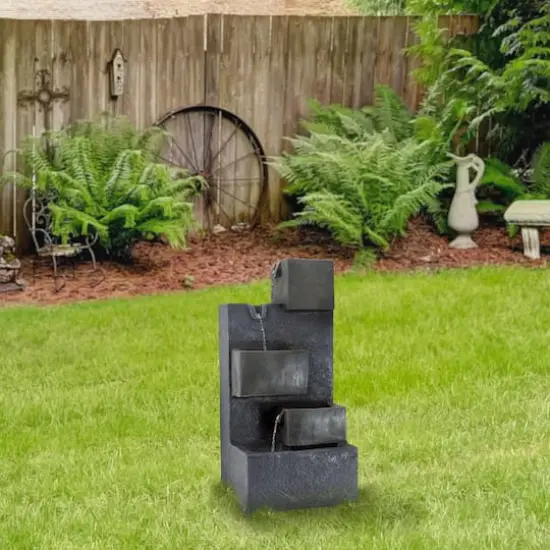 19" Gray LED Lighted 5-Tier Rainfall Outdoor Water Fountain {3}