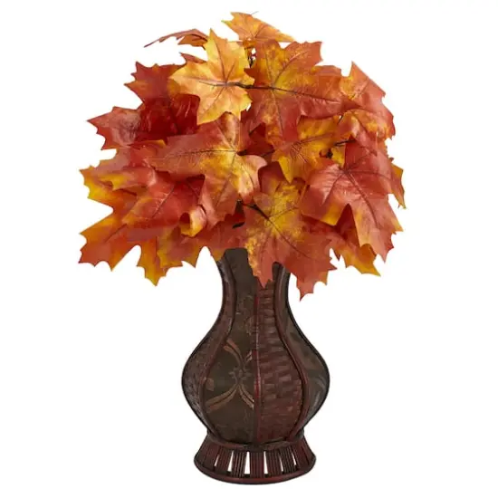 24" Autumn Orange Maple Leaf in Decorative Planter {1}