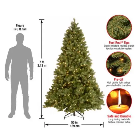 7 Ft. Pre-Lit Feel Real&reg; Downswept Douglas Fir Full Artificial Christmas Tree, Clear Lights {7}