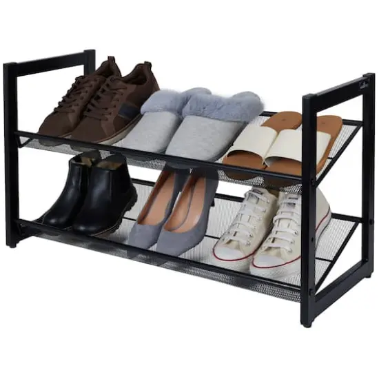 Organize It All 30" Black 2 Tier Adjustable Mesh Shoe Rack {3}