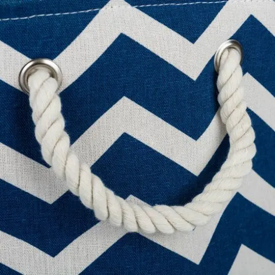 Medium Chevron Polyester Rectangle Bin Navy {6}