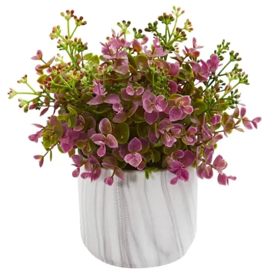 9" Purple Eucalyptus Plant In Marble Finished Vase {1}