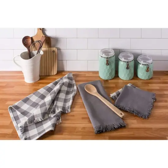 DII&reg; Gray Heavyweight Fringed Dishtowel Set {4}