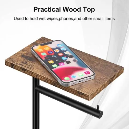 Black Freestanding Toilet Paper Holder Stand with Shelf {7}