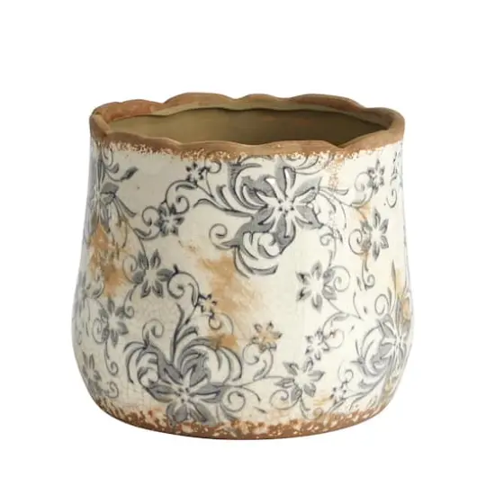 7" Tuscan Ceramic Gray Scroll Planter {1}