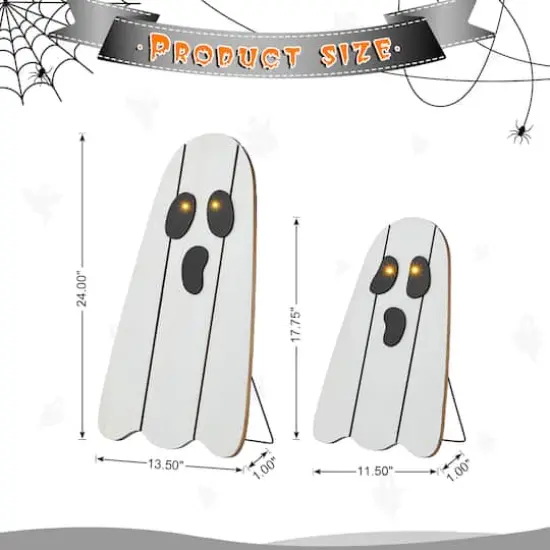 Glitzhome&reg; 24"H Halloween Lighted Wooden White Ghost Porch Decor with Timer Set {9}