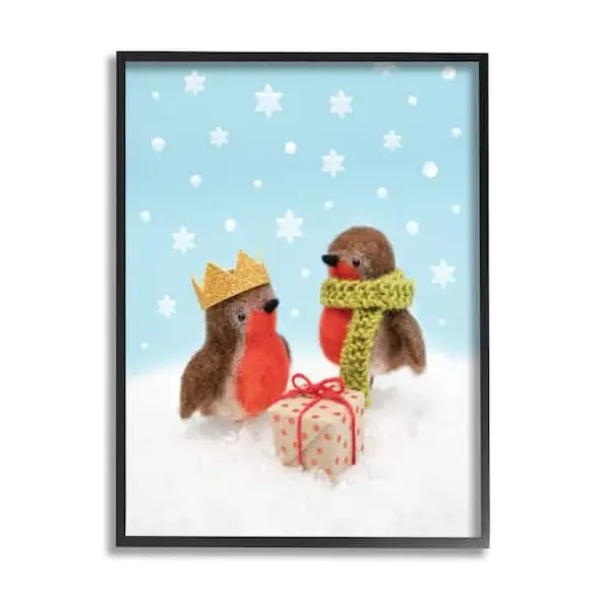 Stupell Industries Birds Gift Giving Christmas Snow Framed Giclee Art Black {1}