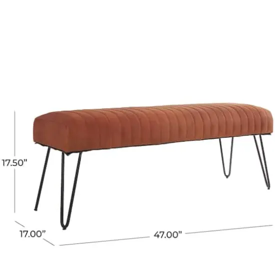 4ft. Brown Leather Upholstered Bench with Hairpin Legs {8}
