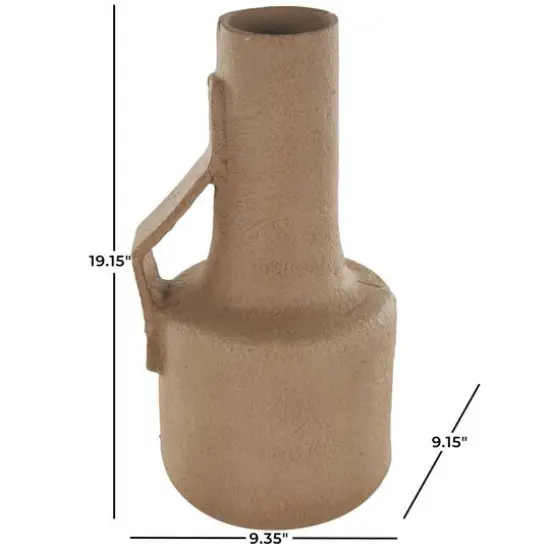 19.25" Brown Paper Mache Abstract Distressed Textured Vase with Triangular Handle {9}