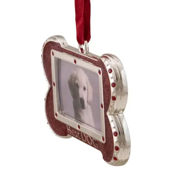 Red & Silver-Plated Best Dog Bone Frame Ornament with European Crystals {4}