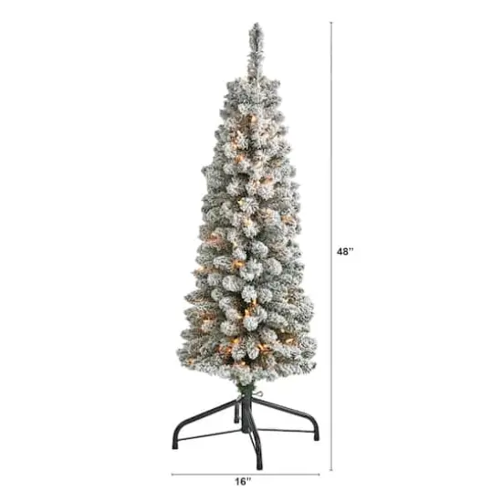4ft. Pre-Lit Flocked Pencil Artificial Christmas Tree with Clear LED Lights {3}