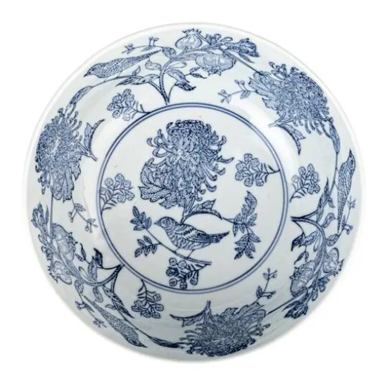 Hello Honey® 10" Blue & White Aviary Garden Stoneware Bowl {10}