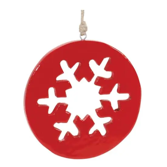 Red Wood Snowflake Cut-Out Ornaments Set {4}