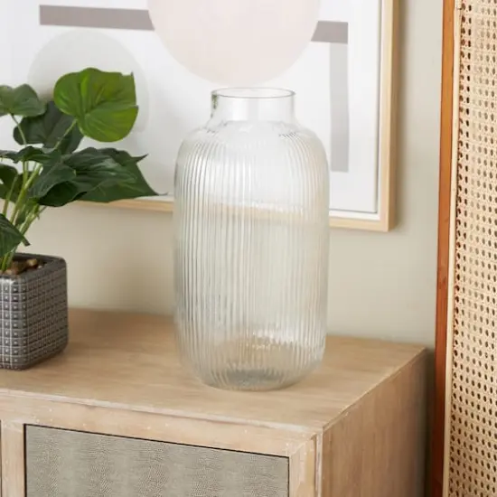 14" Clear Glass Ribbed Decorative Vase {3}