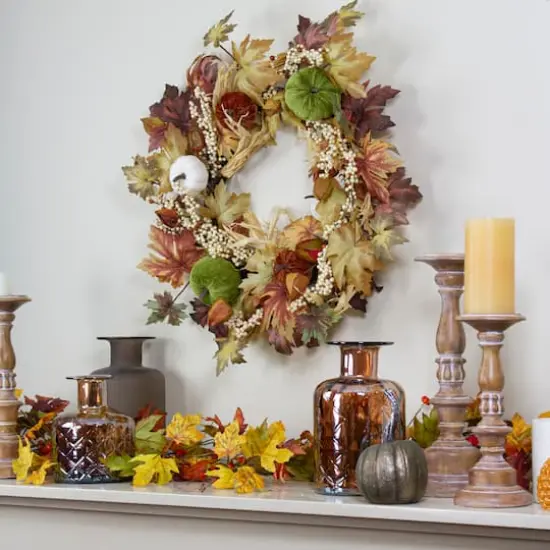 24" Green Pumpkins & Straw Fall Harvest Wreath {3}