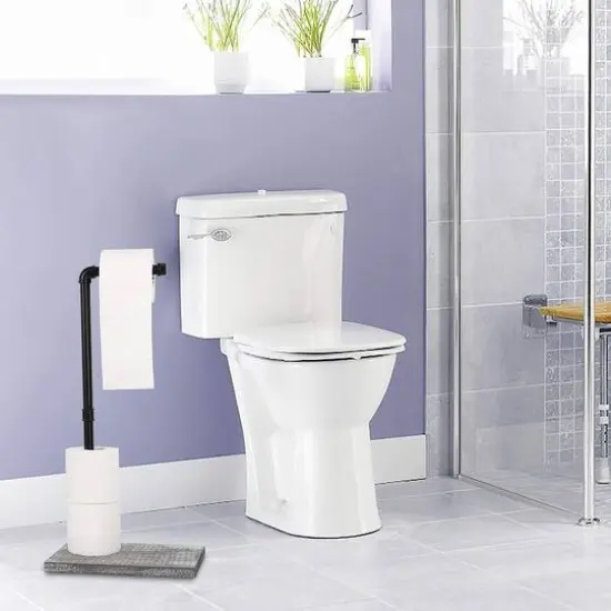 NEX&trade; Freestanding Iron Pipe Toilet Paper Holder with Solid Wood Base Gray white {7}