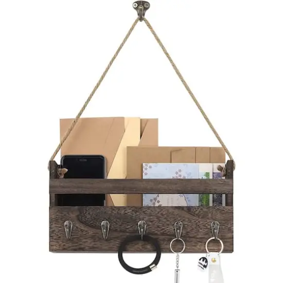 NEX&trade; Brown Hanging Wall-Mounted Mail Organizer with 5 Hooks {1}