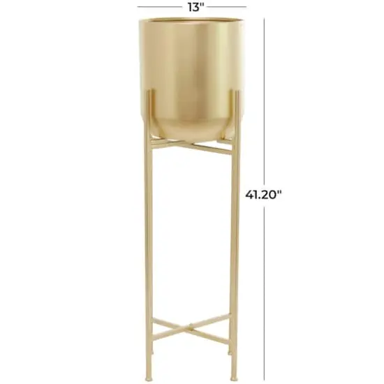 Gold Metal Modern Planter, 13" x 13" x 41" {10}