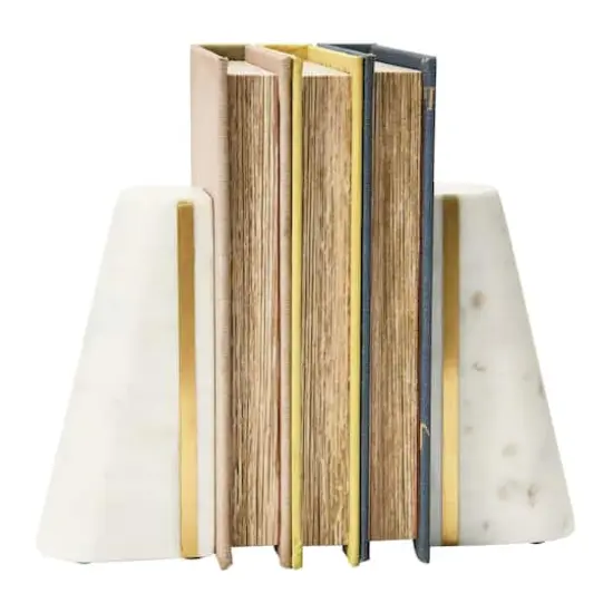 Hello Honey&reg; 6" White Geometric Marble Bookends with Brass Inlay, 2ct. {4}