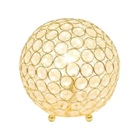 Lalia Home 8" Medium Metal Crystal Round Orb Table Lamp Gold {3}