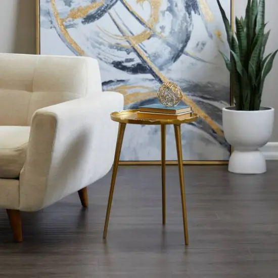 21" Aluminum Accent Table with Tray Top Gold {7}