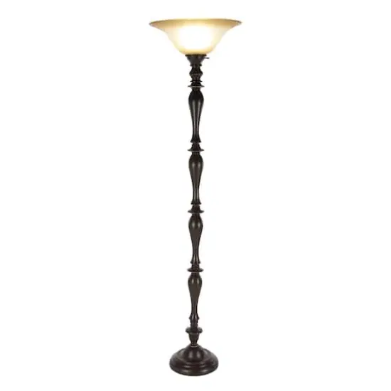 Brown Tempered Glass and Polystone Traditional Torchiere Floor Lamp, 72" x 16" x 16" {1}