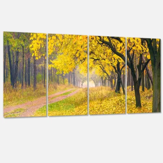 Designart - Bright Yellow Autumn Forest - Landscape Photo Canvas Art Print {4}