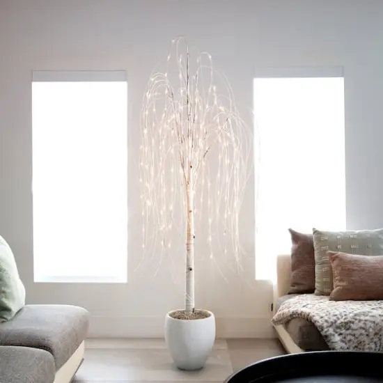 6ft. Pre-Lit White Weeping Willow Artificial Christmas Tree, Warm White LED Lights {13}