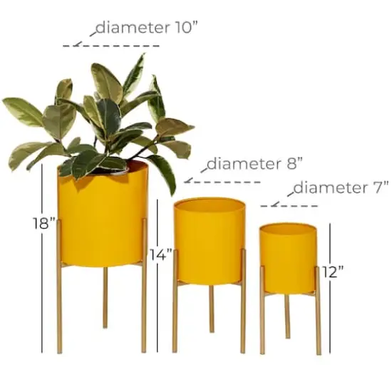 Yellow Metal Contemporary Planter Set {5}
