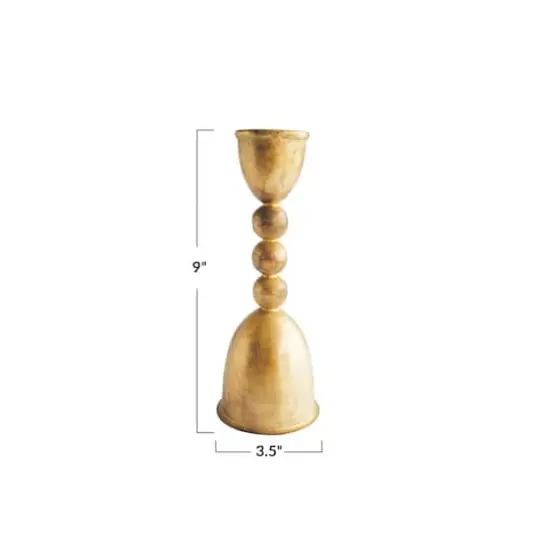 Hello Honey&reg; 9" Brass Finish Round Distressed Metal Taper Candleholder {4}