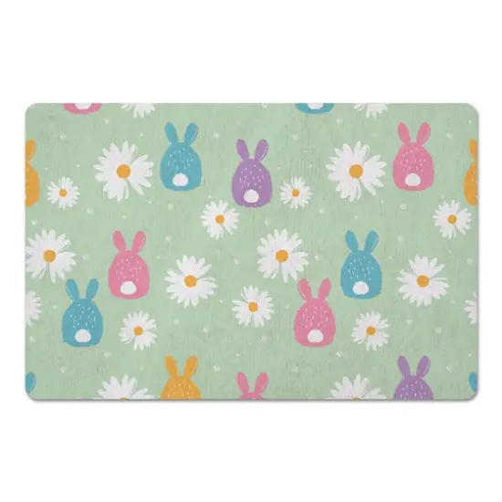 Pastel Bunny & Daisy Pattern Floor Mat {1}