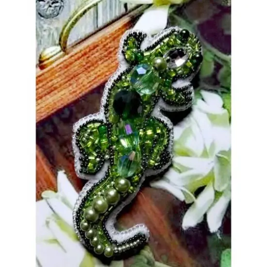 Crystal Art Beadwork Kit For Creating Broоch Lizard {8}