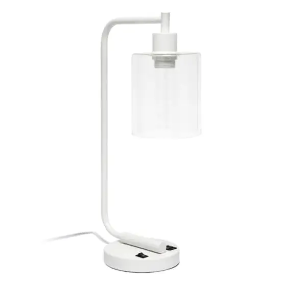Lalia Home Iron Desk Lamp with USB Port and Glass Shade White {12}