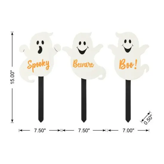 Glitzhome&reg; 15" Halloween Wooden Ghost Yard Stake Set {7}