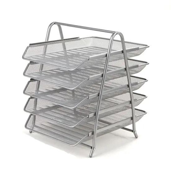 Mind Reader Desk Organizer with 5 Sliding Trays Silver {1}