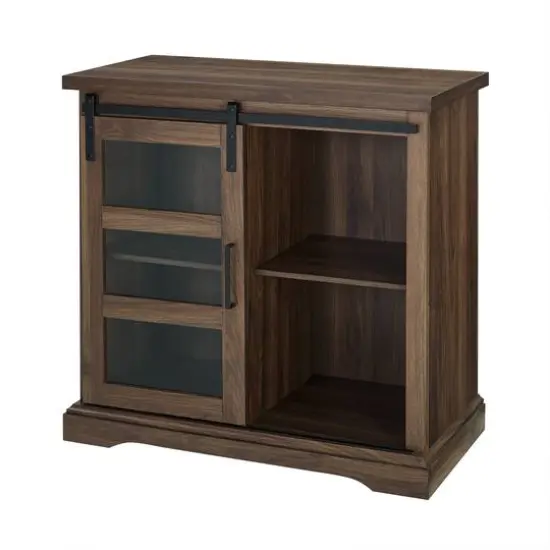 Walker Edison 32" Dark Walnut Sliding Glass Door Modern Accent Cabinet {1}