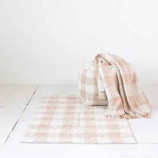 Hello Honey® Blush & Cream Plaid Hand-Woven Cotton Throw with Fringe {3}