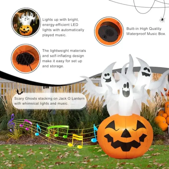 Glitzhome&reg; 6ft. Lighted 3 Ghosts In Jack-O'-Lantern Pumpkin with Scream Inflatable D&eacute;cor {6}