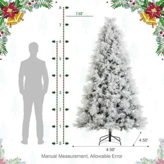 Glitzhome&reg; 7.5ft Pre-Lit Flocked Full Pine Artificial Christmas Tree, Warm White LED Lights {9}