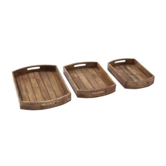 Light Brown Mango Wood Rustic Tray Set {1}