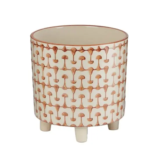 Hello Honey&reg; 8" Footed Stoneware Planter with Abstract Print Rust {1}