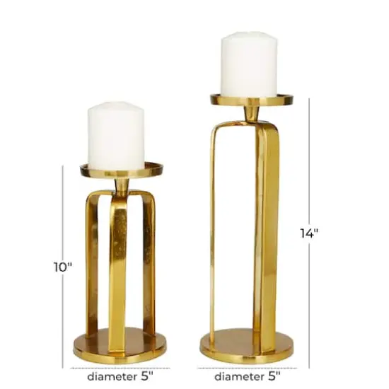 Set of 2 Gold Aluminum Modern Candle Holder, 14" x 5" x 5" {7}