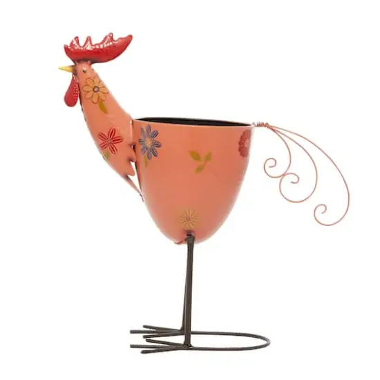 20" Pink Iron Eclectic Rooster Planter {3}
