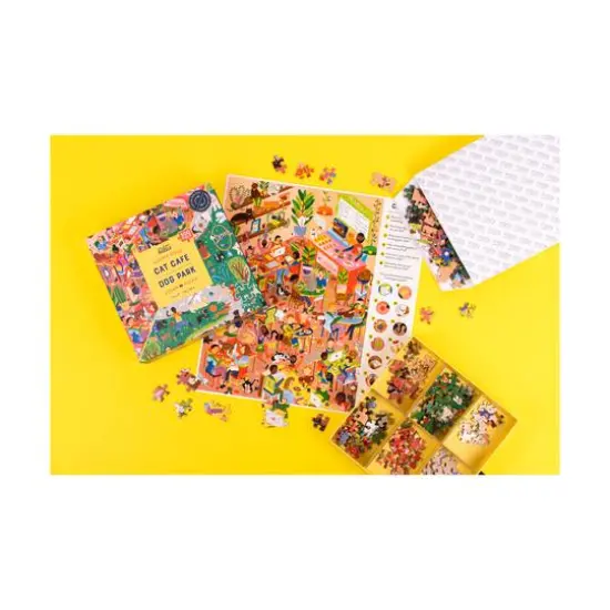 Cat Cafe & Dog Park Double-Sided Jigsaw Puzzle: 500 Pcs {9}