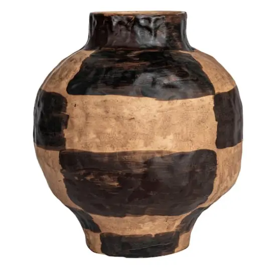 Hello Honey&reg; 10" Black & Cream Hand-Painted Stoneware Vase with Reactive Glaze {6}