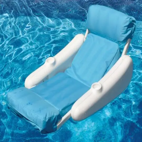 66" Inflatable Blue & White Swimming Pool Floating Lounge Seat {4}