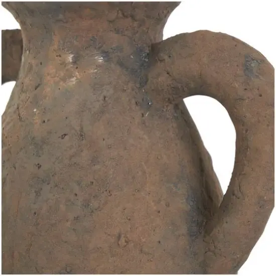 14" Dark Brown Ceramic Handmade Textured Vase with Wide Rounded Handles {7}