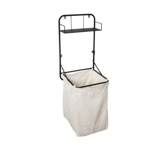 Honey Can Do Black Collapsible Wall-Mounted Clothes Hamper with Canvas Bag and Laundry Shelf {3}